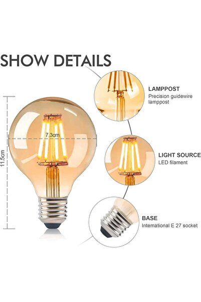 Generic Mioxg LED Edison Bulb E27 G80 Vintage Filament 4W 2700K Warm White Amber Glass - 2 Pack