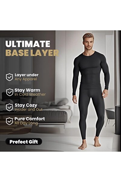 Generic Pzvtoi Men's Ultra-Soft Wool Thermal Underwear Set (Long-Sleeve Top & Bottom)