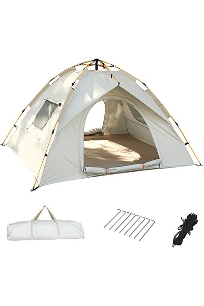 Generic Gray Cloud-Pattern Pop-Up Camping Tent for 3-4 People with Moisture-Resistant Pad