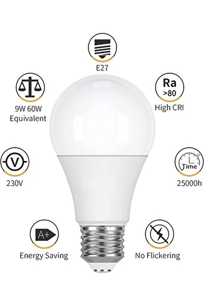Generic LED Bulbs 9W (Equiv. 60W), 3000K Warm White, 806 lm, E27 Base, Non-Dimmable, 25,000h - Pack of 3