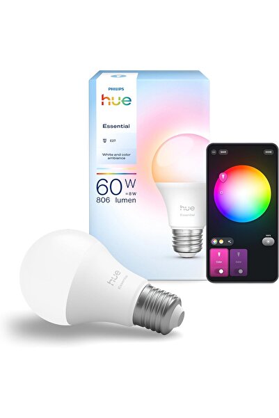 Philips Hue مصباح LED ذكي A60، أبيض وملون، E27، 8 وات، 2200-6500 كلفن، 806 لو...