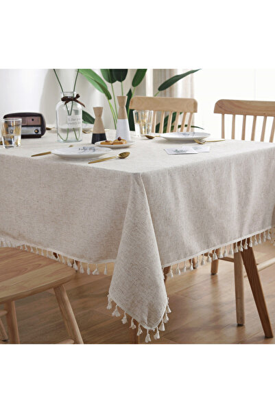 Generic Tablecloth for Tables Tassel Cotton Linen Waterproof Spill proof Wrinkle Tablecloth Kitchen Dinning