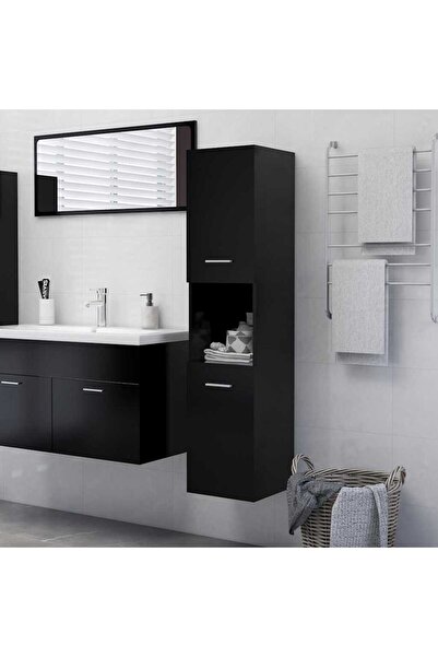 vidaxl خزانة حمام سوداء 30x30x130 سم من الخشب الهندسي