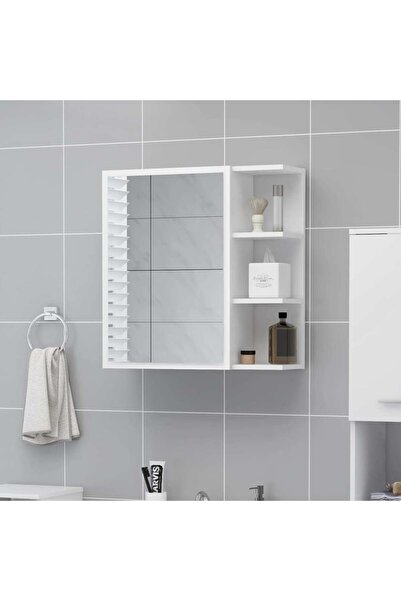 vidaxl خزانة مرآة حمام بيضاء 62.5 × 20.5 × 64 سم من الخشب الهندسي