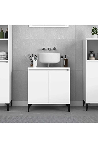 vidaxl خزانة حوض غسيل بيضاء 58×33×60 سم مصنوعة من الخشب الهندسي