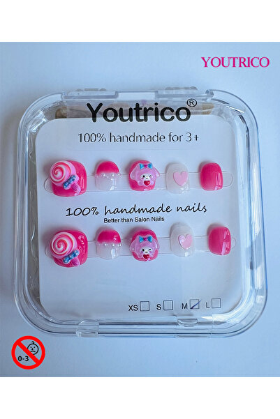 Youtrico Children's Fake Nails 100% Handmade Cartoon Green, Safe for 3+ ，M