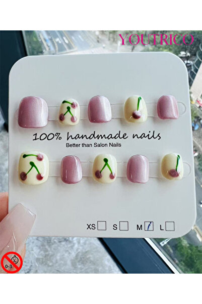 Youtrico Children's Fake Nails 100% Handmade Cartoon Green, Safe for 3+ ，M