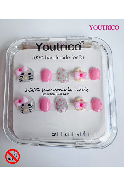 Youtrico Children's Fake Nails 100% Handmade Cartoon Green, Safe for 3+ ，M