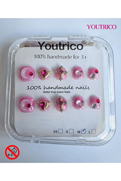 Youtrico Children's Fake Nails 100% Handmade Cartoon Green, Safe for 3+ ，M