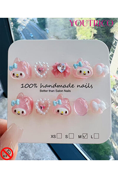 Youtrico Children's Fake Nails 100% Handmade Cartoon Green, Safe for 3+ ，M