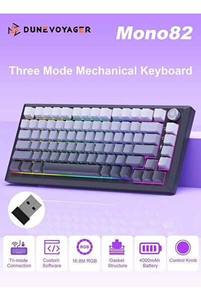 DuneVoyager Mono 82 Tri-mode Gasket 75% Mechanical Keyboard with CNC Knob, 5-Layer Padding, Hot Swap