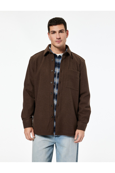 Koton Viscose Blend Pocket Detailed Long Sleeve Buttoned Classic Collar Shirt Jacket
