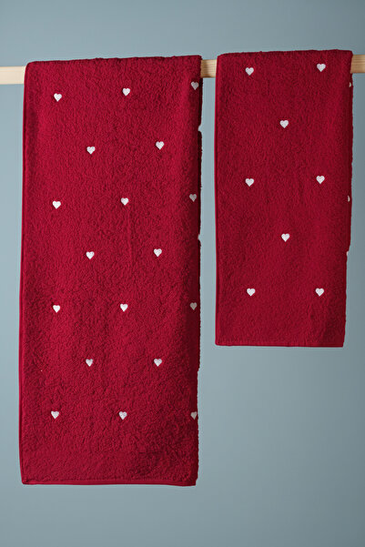 My Catherine Red Heart Bath Towel Set Turkish Bath Set 50X90 - 70X140 cm