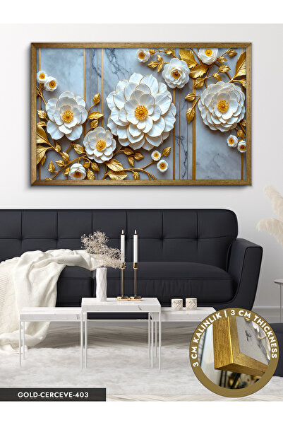 Evinemoda Beyaz Çiçek Tek Parça Çerçeveli Kanvas Tablo