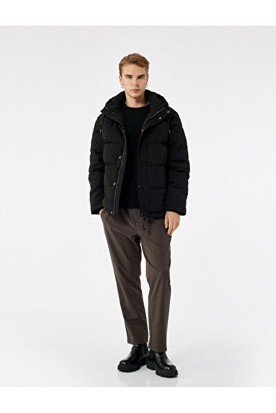 Koton Hooded Long Sleeve Buttoned Pocket Detailed Winter Puffer Coat
