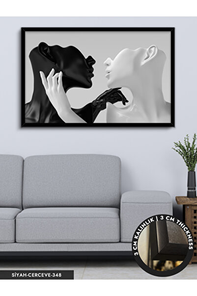 Evinemoda Siyah Beyaz Heykel Sanatsal Soyut Tek Parça Çerçeveli Kanvas Tablo