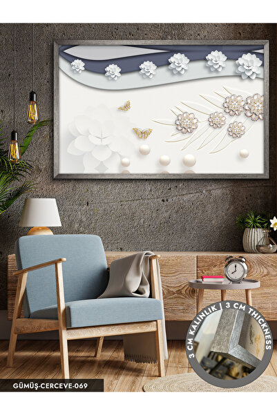 Evinemoda Incili Kelebek Tek Parça Çerçeveli Kanvas Tablo