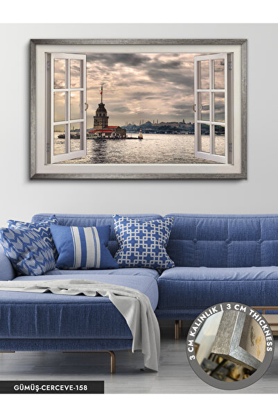 Evinemoda Kız Kulesine Açılan Pencere Tek Parça Çerçeveli Kanvas Tablo