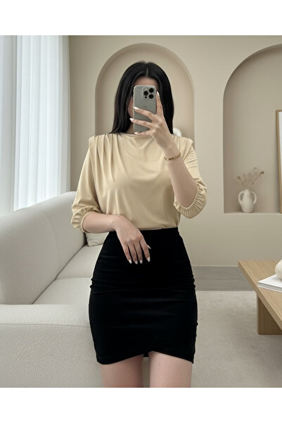 MİYALORA Bluz Dökümlü Vatkalı Sendy Büzgülü Tulumlu Omuzdan Içi