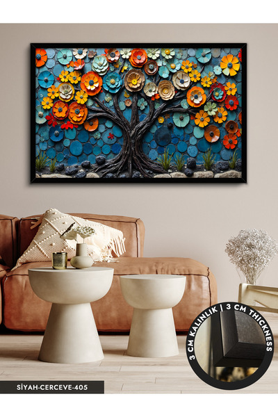 Evinemoda Renkli Ağaç Tek Parça Çerçeveli Kanvas Tablo