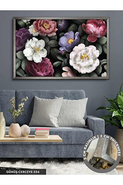 Evinemoda Renkli Çiçekler Tek Parça Çerçeveli Kanvas Tablo