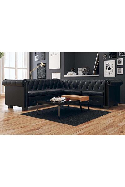 vidaxl Chesterfield Corner Sofa 5-Seater Artificial Leather Black