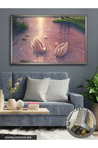 Evinemoda Kuğu Gölü Tek Parça Çerçeveli Kanvas Tablo