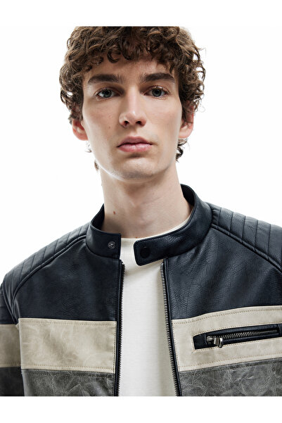 Koton Fermuar Detaylı Cepli Hakim Yaka Uzun Kollu Deri Ceket