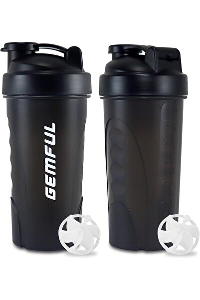 GEMFUL Shaker Bottle for Protein Mixes BPA-Free Leak Proof Mixer Water Cups 750 ML 2 Pack (2*Black)