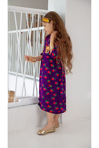 outline Children's shawl dress in dark purple