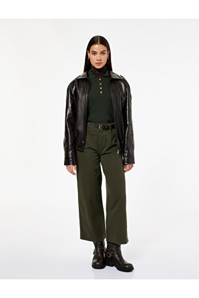 Koton Cotton Pocket Detailed Buttoned Short Wide Leg Pants