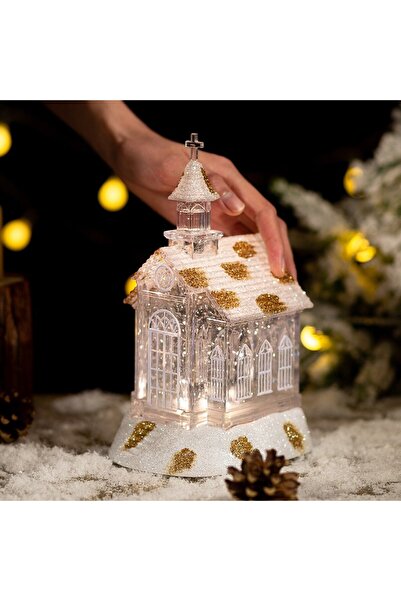OEM Christmas Decoration, Transparent Church Model with Glitter, LED Lighting and Z Effect