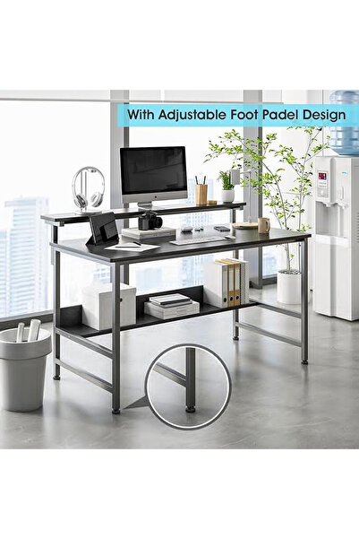 HayaBazaar Study Desk with Bookshelf,Computer Table with Under-Desk Storage,Black