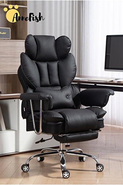 AnneFish كرسي مكتب مريح مع مسند للقدمين، كرسي مكتب تنفيذي كبير دوار، كرسي متك...