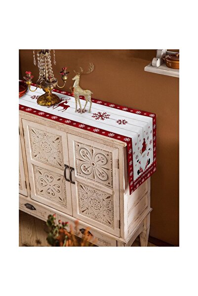 OEM Christmas Tablecloth, Flippy, Model 1 Elves and Reindeers, Textile, 33x180cm, White/Red