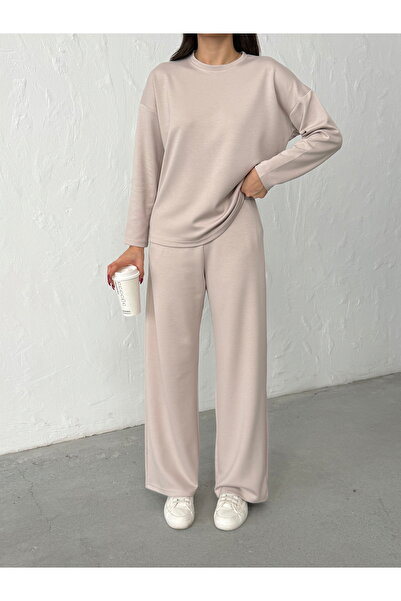 BEJNA Women's Beige Modal Long Sleeve Soft Touch Sportswear Set