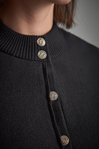 JOIN US Black Knitwear Jacket with Cape Detail and Gold Buttons