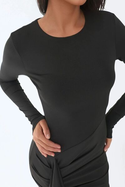 Hiccup Long Sleeve Ruffle Slit Detail Long Dress