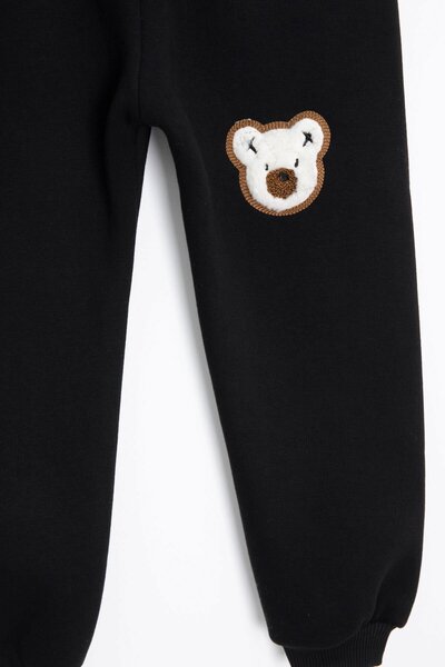 Cansın Mini Μαύρο αρκουδάκι κεντημένο επένδυση fleece αγορίστικο κοστούμι 23336