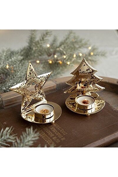 OEM Decorative Christmas Candle Holder Golden Tree Model Made of Art Metal, for the Front Table