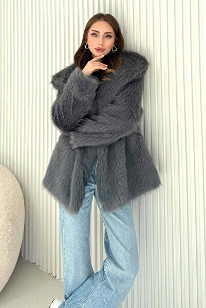 Melike Tatar Αντίκα παλτό με συνθετική γούνα 32-6204-1