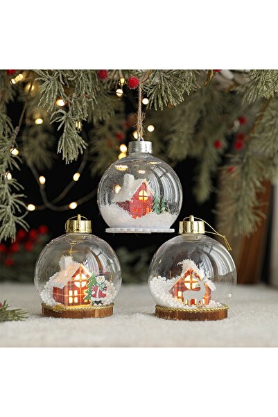 OEM LED Christmas Tree Globe, Model C, Transparent Globe with House and Snowman Figurine