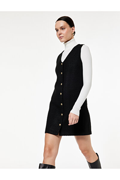 Koton Mini rochie cu decolteu în V, fără mâneci, cu nasturi