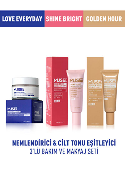 MuseLab Nemlendirici & Cilt Tonu Eşitleyici 3'lü Bakım ve Makyaj Seti