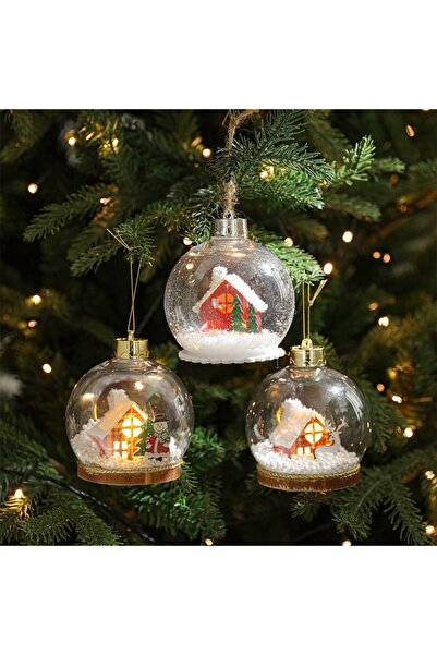 OEM LED Christmas Tree Globe, Model C, Transparent Globe with House and Snowman Figurine