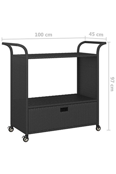 vidaxl Bar Cart with Drawer Black 100x45x97 cm Poly Rattan