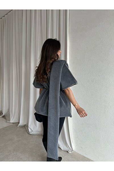 Mooi Butik VELOURA Poncho 6432 - Καπνιστό