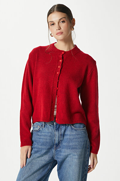 Ritnice Kadın Nina Bisiklet Yaka Kırmızı Basic Hırka