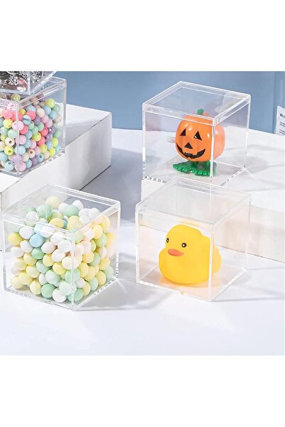 Slasa 4 Pack Clear Acrylic Boxes (2.95x2.95x2.95 Inch) Gift & Candy Storage Boxes