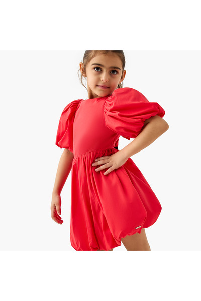 Lee Cooper Solid Balloon Dress with Short Sleeves